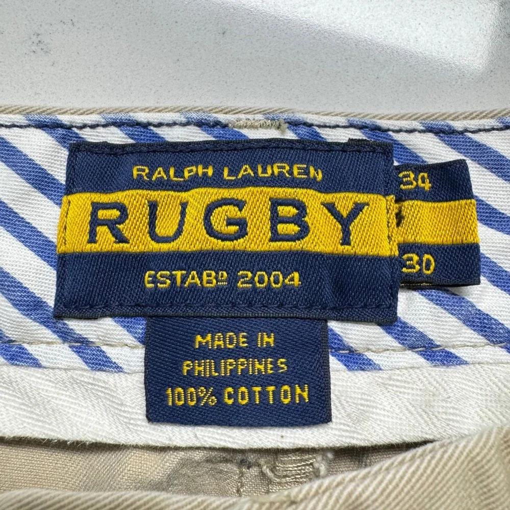 Vtg Ralph Lauren Rugby Chino Pants Mens 34x30 Tan Skull Crossbones Cotton Khaki